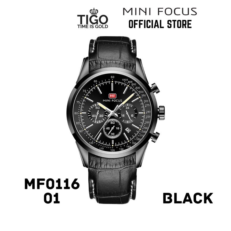 Đồng hồ nam MINI FOCUS MF0116G.01 dây da thật màu đen viền thép không gỉ màu đen 3 kim hàng chính hãng cao cấp Nhật Bản