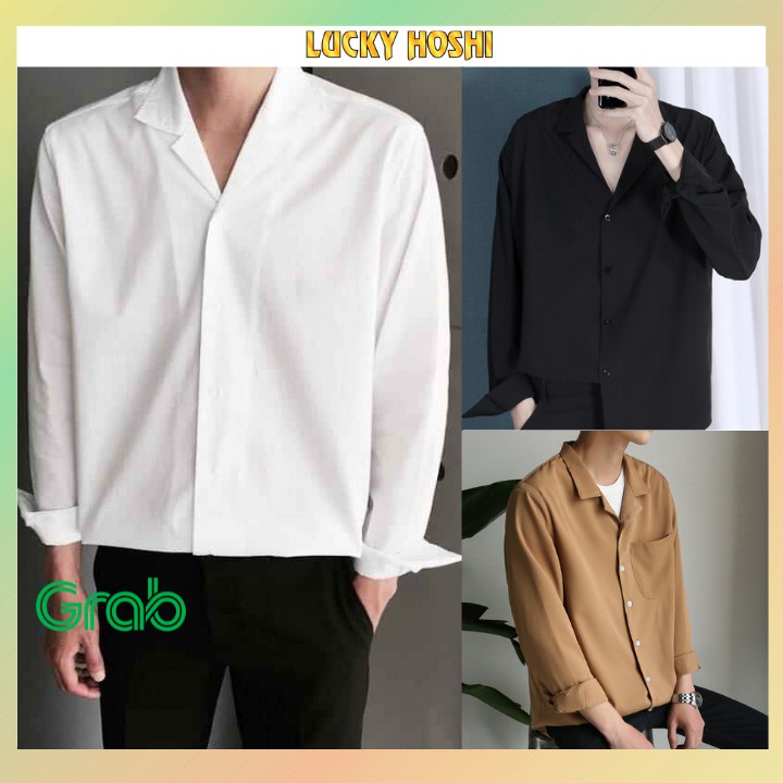 Áo sơ mi form rộng Unisex nam nữ tay dài Hàn Quốc kiểu Cổ Vest Cổ Ve khoác ngoài vải lụa mềm mịn SMV01 - Hàng mới về