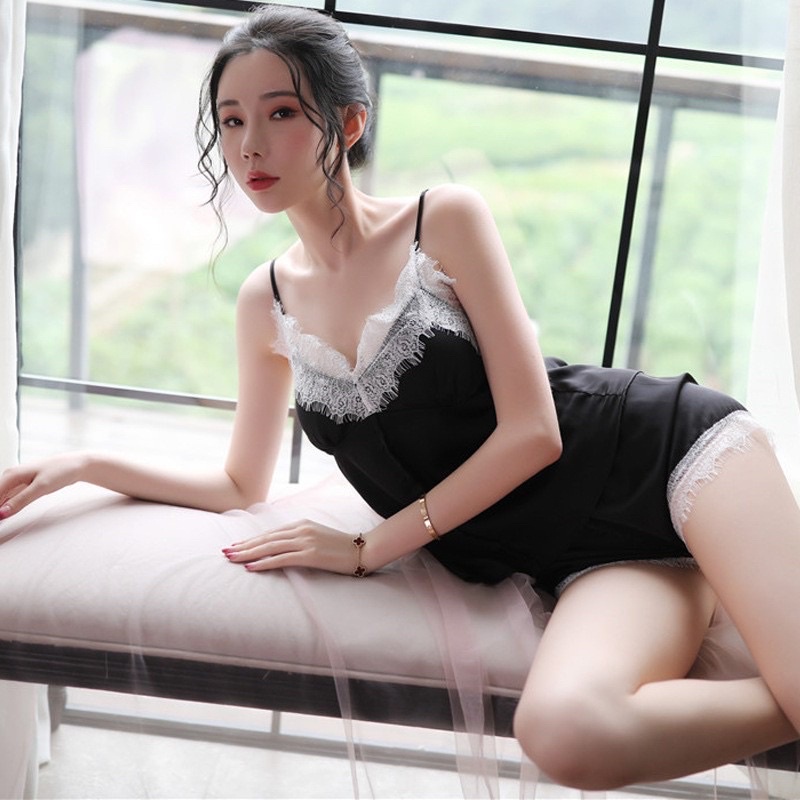 Đồ ngủ Lụa cao cấp pha ren Mịn đẹp - Bộ Ngủ Cao cấp phối cúc Dễ thương 0327