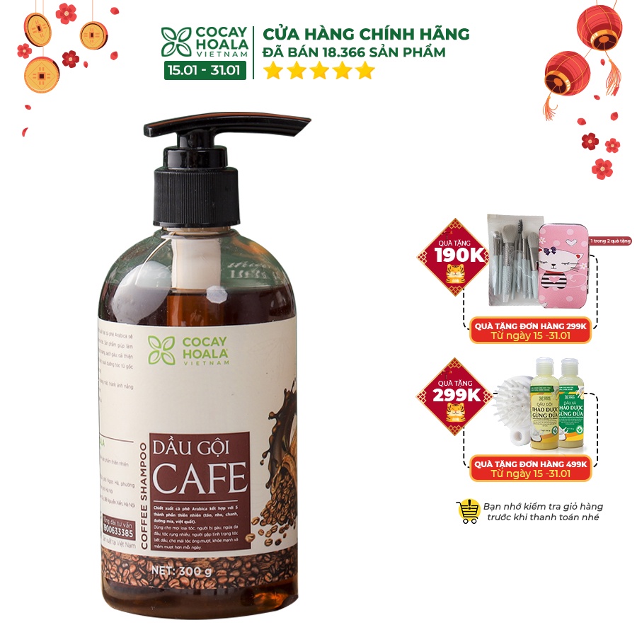 Dầu Gội Cafe Arabica kích thích mọc tóc giảm gãy rụng nuôi dưỡng tóc đen mượt Cocayhoala 300g