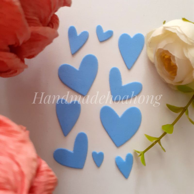 Set 50 hình trái tim bằng xốp, 10 size_Hình trang trí_thiệp, sổ scrapbook, bookmark_xốp mầm non _ giấy xốp