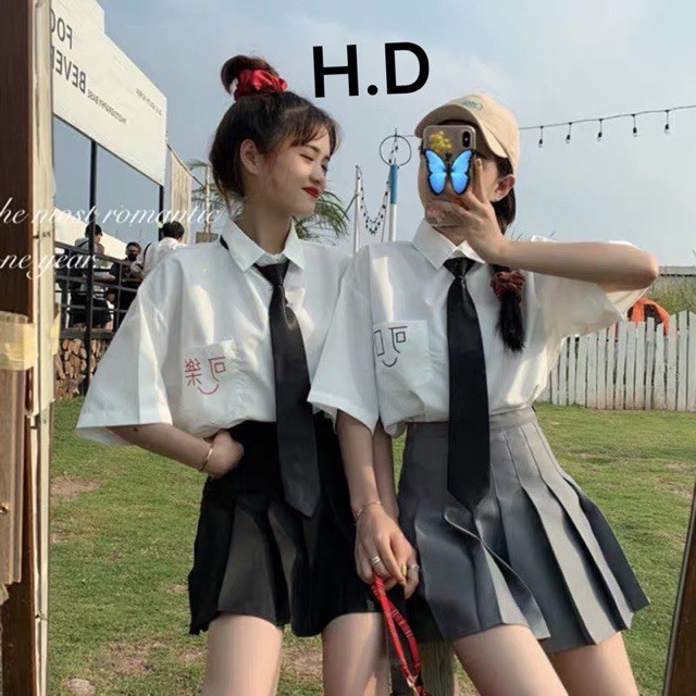 Áo sơ mi chữ tàu đỏ đen kèm cavat HĐ12