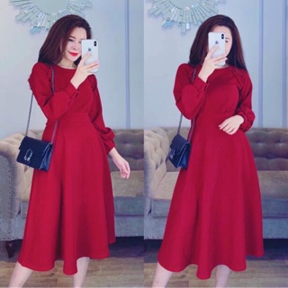 Đầm Đỏ Tay Lỡ Đính Nút Bọc (kèm hình thật)
