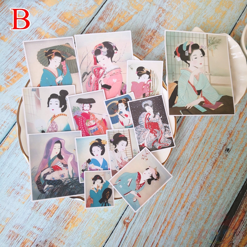 ❀ Ukiyoe Beauty - Japanese Showa Kimono Lady Diary Giấy và decal dán tường ❀ 14Pcs/13Pcs DIY Decor Stickers ML07983