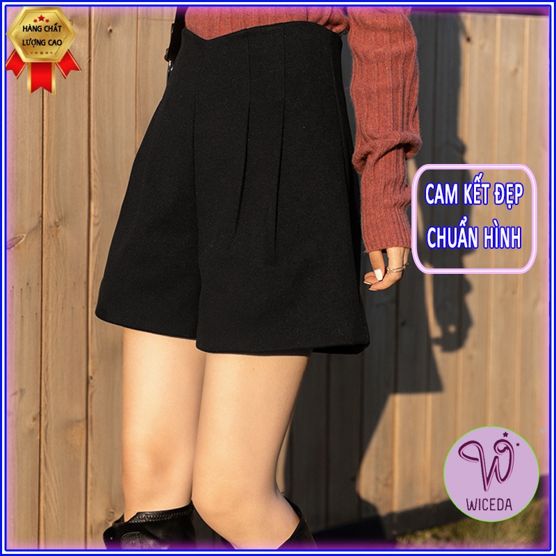 Quần short nữ cạp cao dáng suông đẹp Wice , quần sooc đùi ngắn 3 màu đen kem be mặc mặc tôn dáng Wiceda TB370 | BigBuy360 - bigbuy360.vn