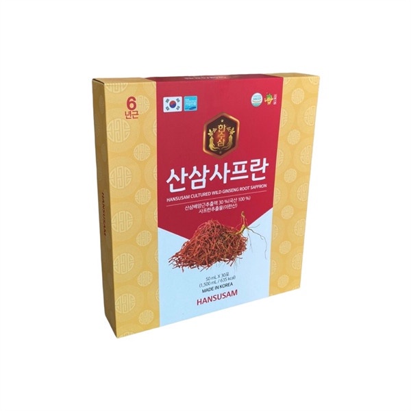 Nước Chiết Xuất Hồng Sâm Núi và Nhụy Nghệ Tây Saffon Hansusam 50ml x 30 gói