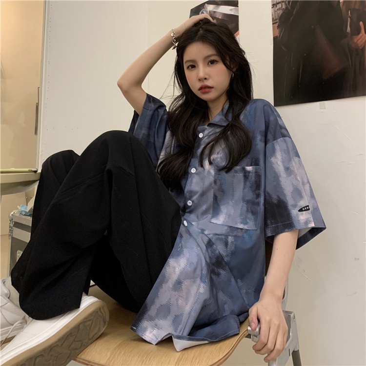 Áo Sơ Mi Ngắn Tay Nhuộm Màu Thời Trang retro Mỹ Cho Nữ