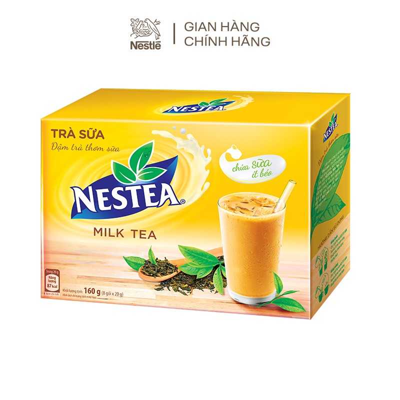Trà Sữa NESTEA đậm đà thơm sữa-chứa sữa ít béo (Hộp 8 gói x 20g)