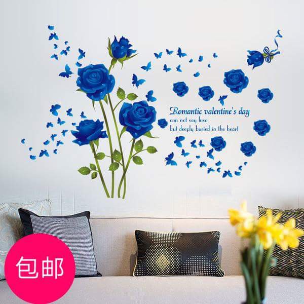 Decal dán tường hoa hồng xanh