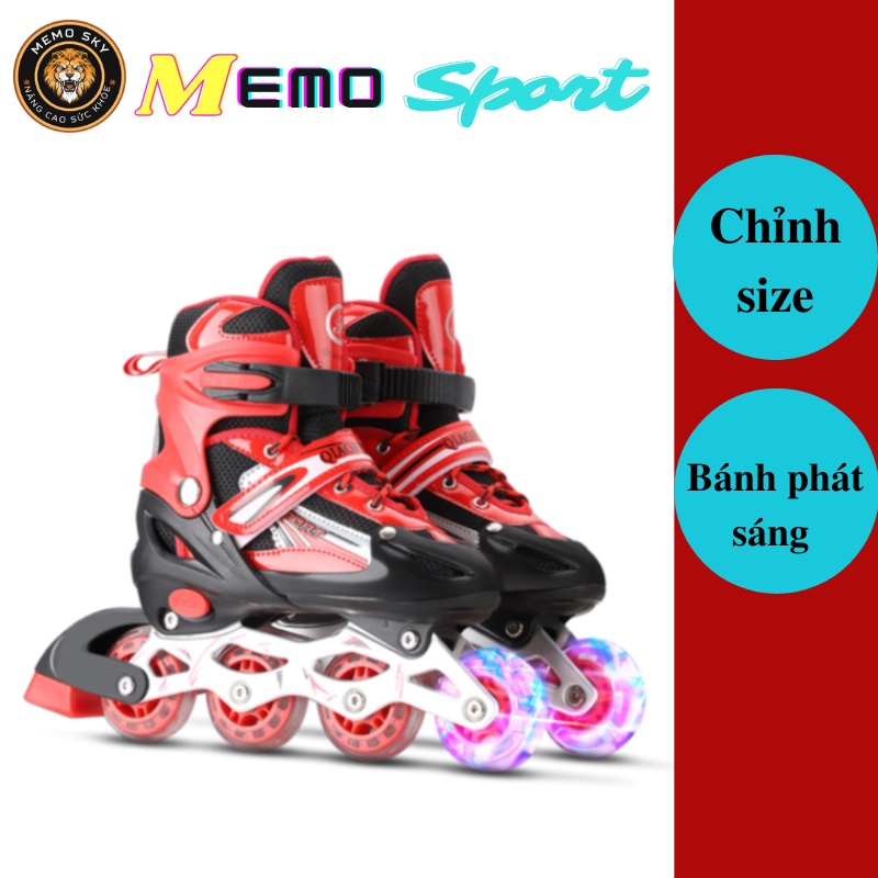 Giày patin trẻ em 4 bánh phát sáng kèm bảo hộ 6 món giày trượt ba tin cho bé trai bé gái