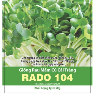 [Hạt Giống] Rau Mầm Củ Cải Trắng rado 104 Thu Hoạch Sau 5 Ngày (Gói 50gr) Rạng Đông