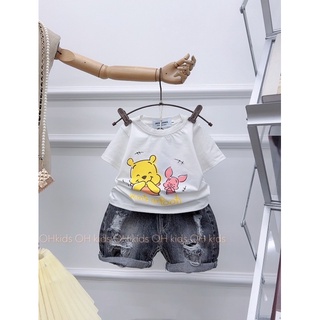 Set áo pull gấu quần bò rách cá tính cho bé trai