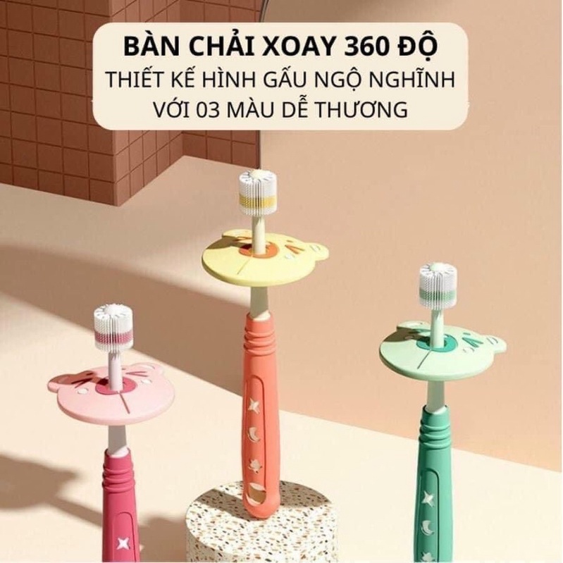 Bàn chải đánh răng siêu mềm cho bé xoay 360 độ STARRY, Bàn chải đánh răng sợi nano cho bé từ 1 tuổi, làm sạch 360 độ