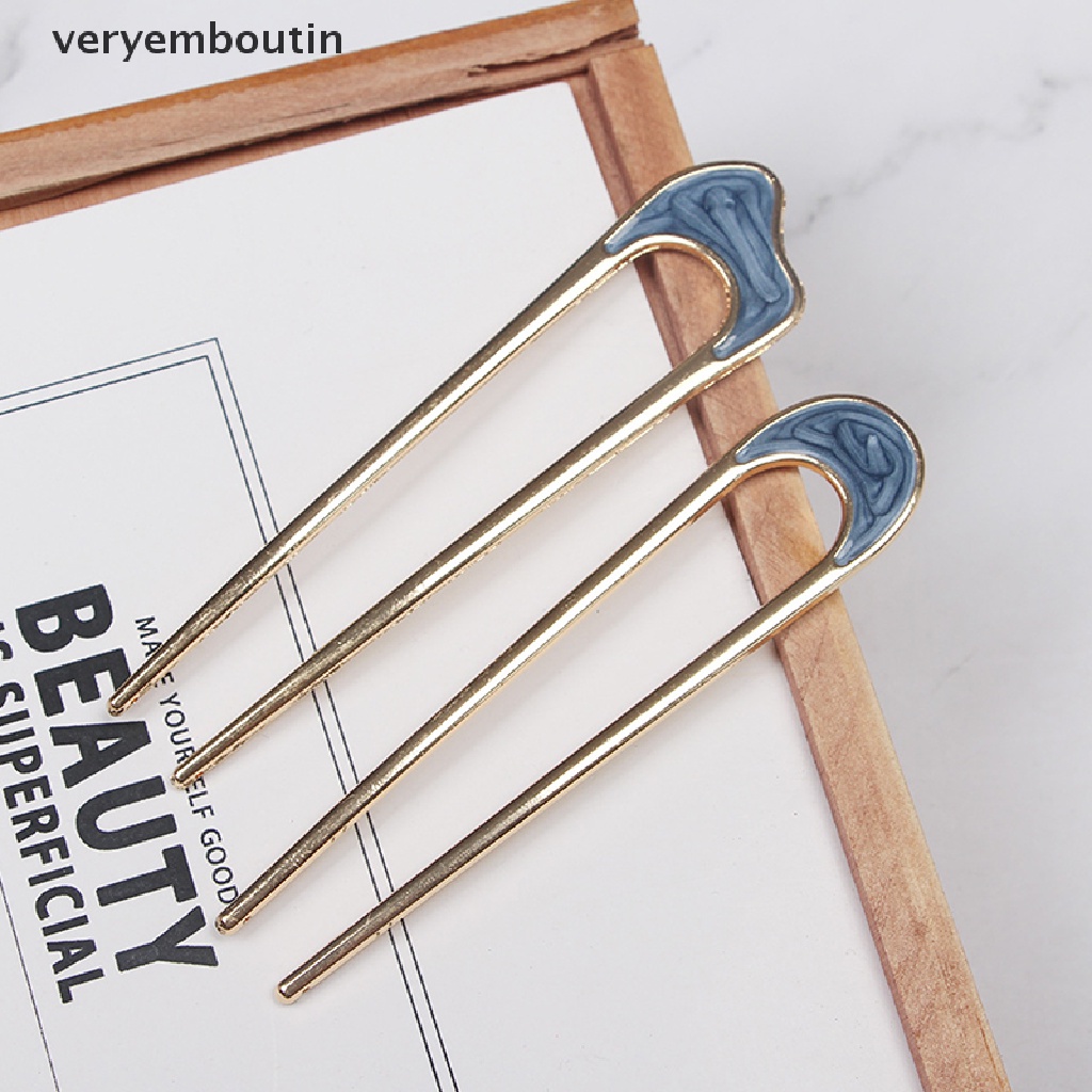 【in】 Metal U Shape Hair Stick Women Elegant Shell Enamel Hairpin Female Headwear New .