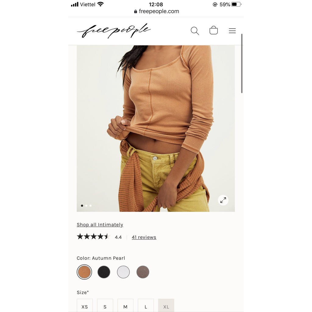 Áo thun gân Free People cổ vuông Kami
