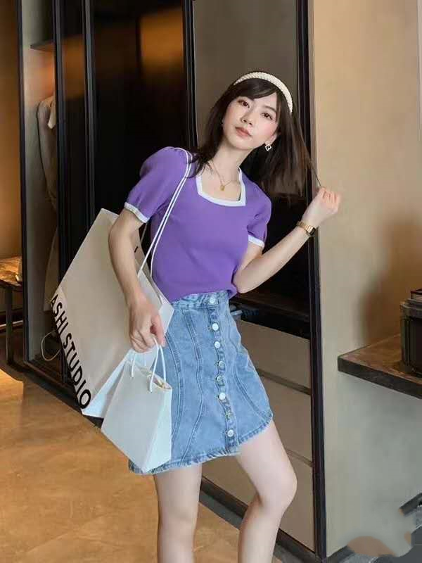 Áo Thun Ngắn Tay Cổ Vuông Thời Trang Mùa Hè Hàn Quốc | BigBuy360 - bigbuy360.vn