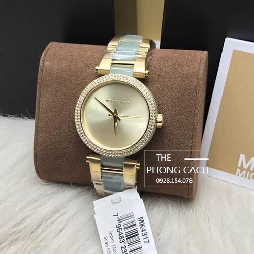 Đồng hồ nữ Michael Kors MK4317 dây đá màu xanh ngọc viền vàng