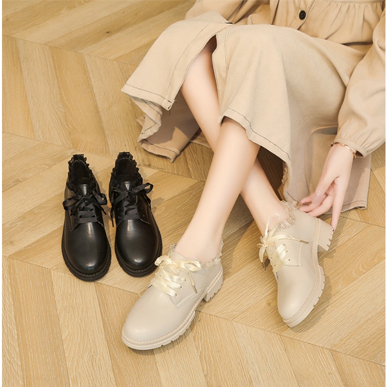 Giày LOLITA Giày Da Ren Hoa Đế Thấp 3CM Phong Cách Nhật Bản