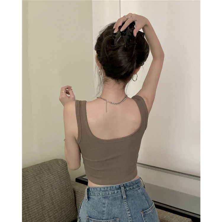 Áo Hai Dây Màu Trơn Có Mút Đệm Ngực Thời Trang Hàn Quốc Cho Nữ