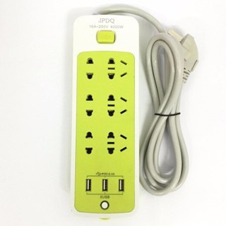 Ổ Điện Xanh Đa Năng Chống Giật 6 Lỗ, 3 Cổng USB, Đa Năng Tiện Dụng 5.0