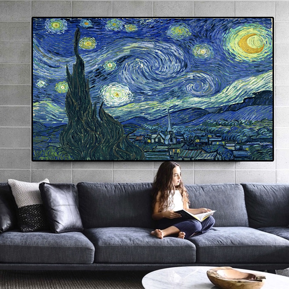 Tranh Sơn Dầu Vải canvas Treo Tường Họa Tiết Bầu Trời Đêm van gogh Độc Đáo diy Dùng Trang Trí Nhà Cửa