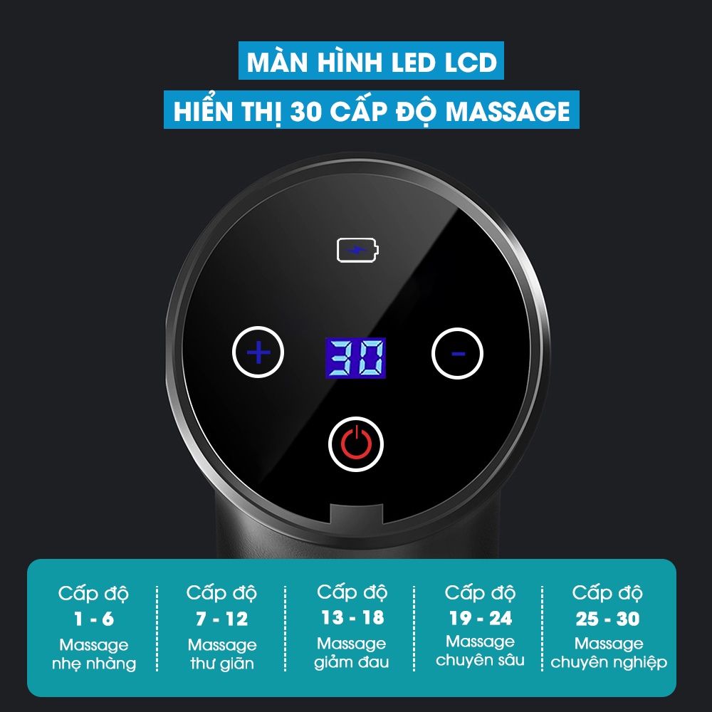 Máy Massage Cầm Tay AjiDO-M6, 17 Đầu Thay Thế, 30 Cấp Độ - Súng Mát Xa Toàn Thân Chuyên Sâu Giãn Cơ, Đấm Lưng, Cổ Vai