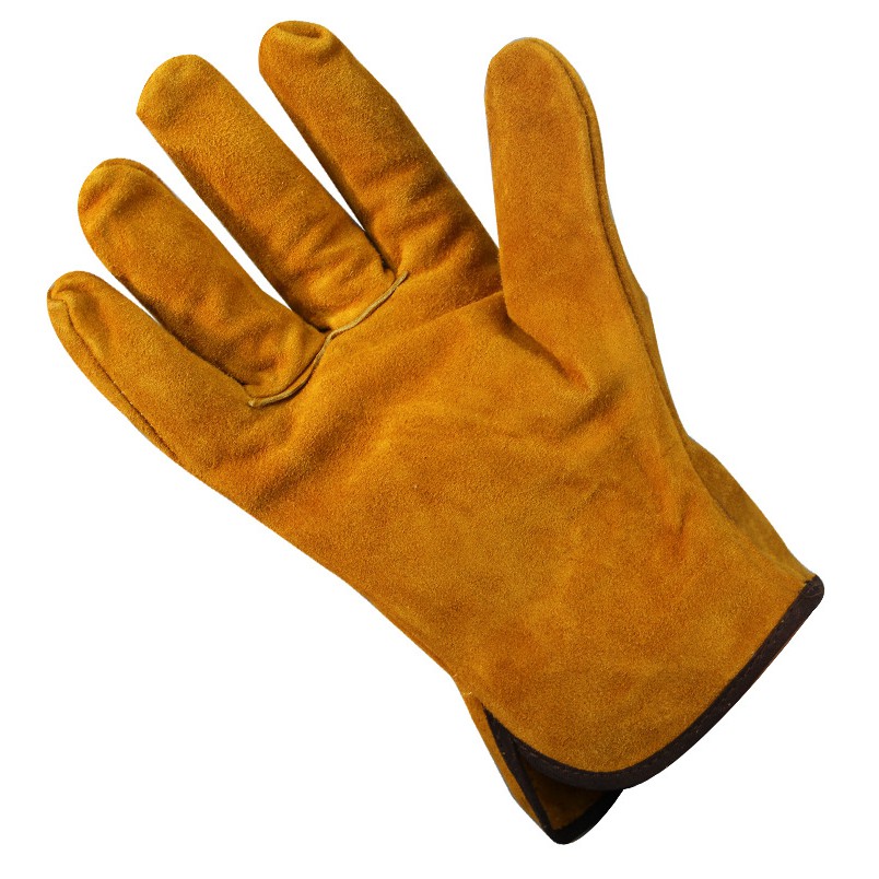 Găng tay da bò 2 lớp bảo hộ lao động màu vàng nâu