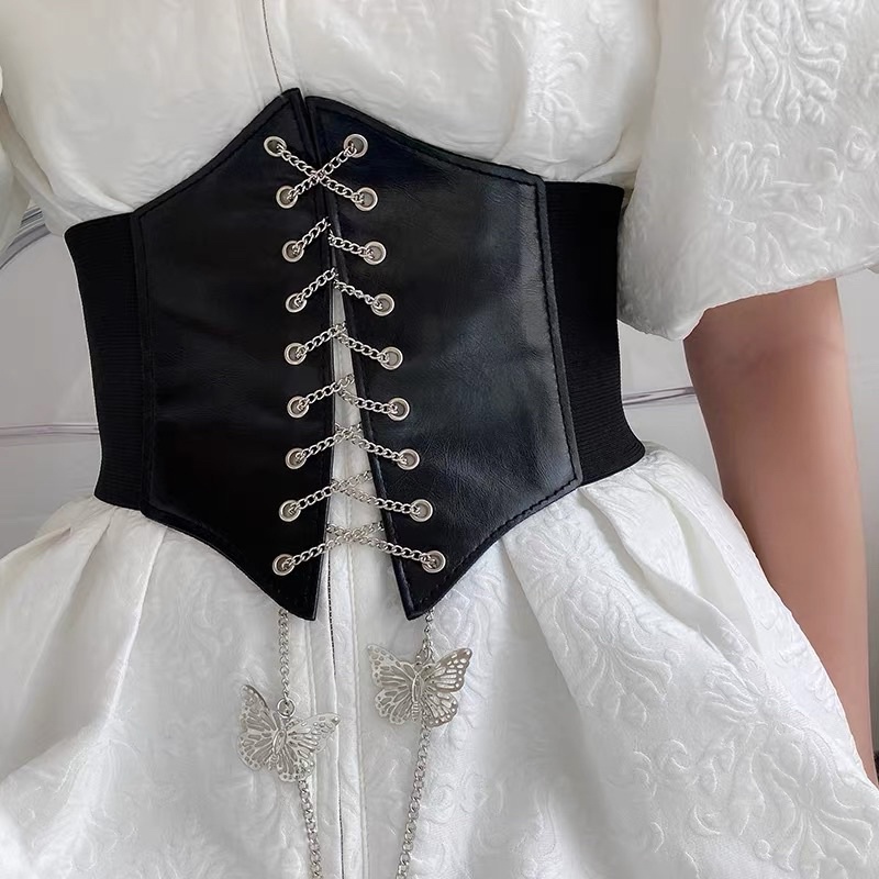 Thắt eo nịt bụng phối chuỗi xích kim loại mặt bướm siêu trendy dành cho nữ
