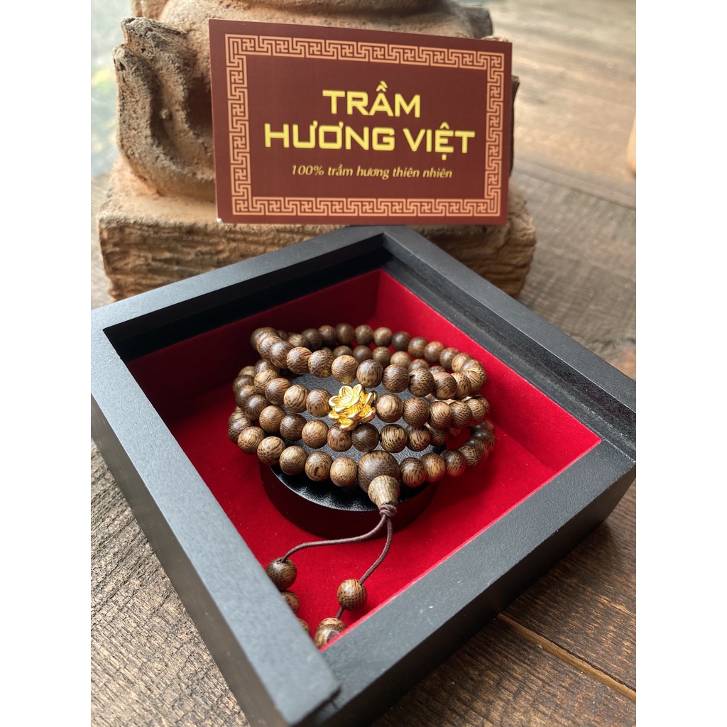Vòng Trầm Hương 108 Hạt Hoa Sen Vàng 6mm Mang May Mắn Bảo Hành Trọn Đời,Chuỗi Tràng Hạt 108 Trầm Tốc