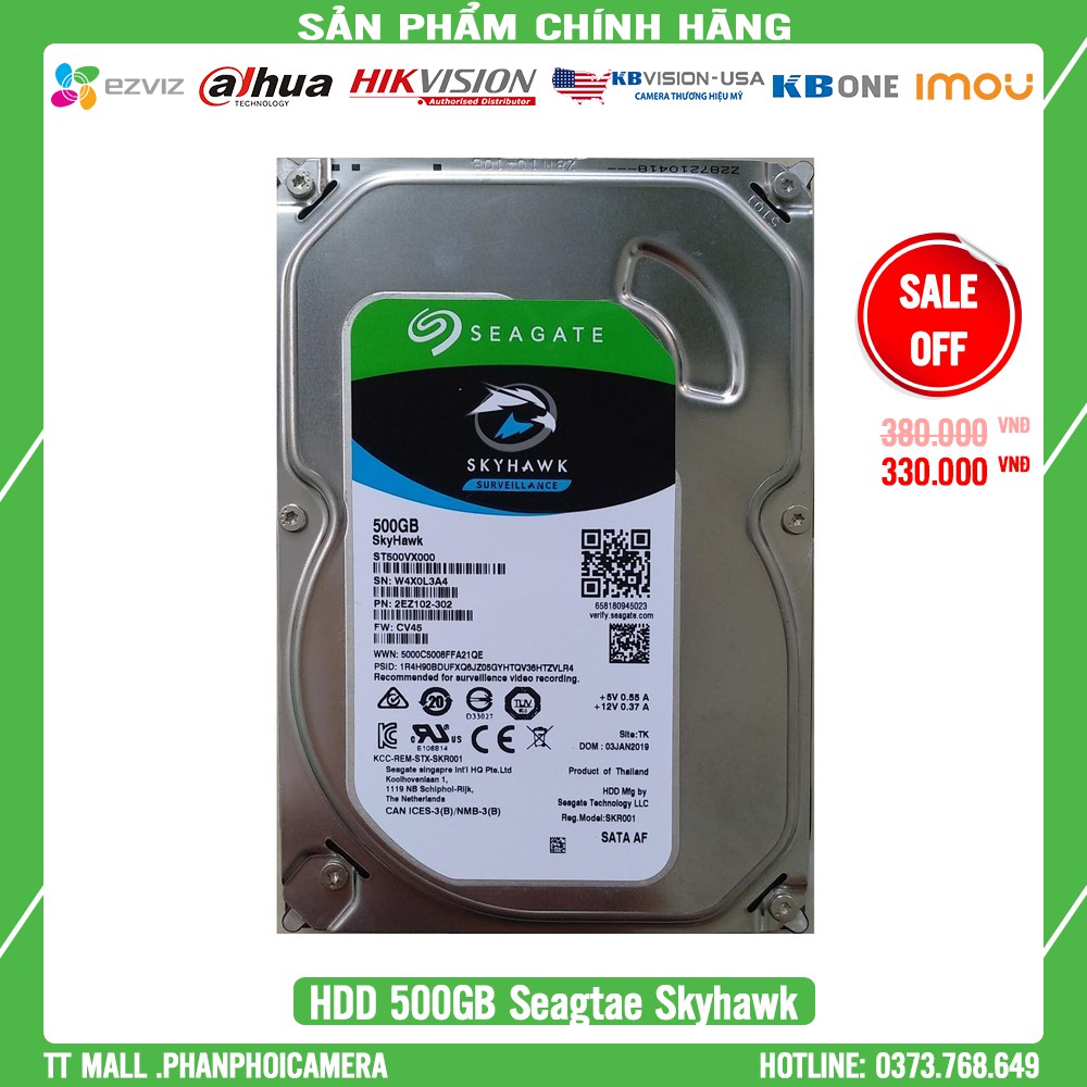 [Giá Hủy Diệt]Ổ Cứng Chuyên Dụng HDD Cho Camera Seagate Skyhawk 500GB hàng mới 100%- bh 24 tháng