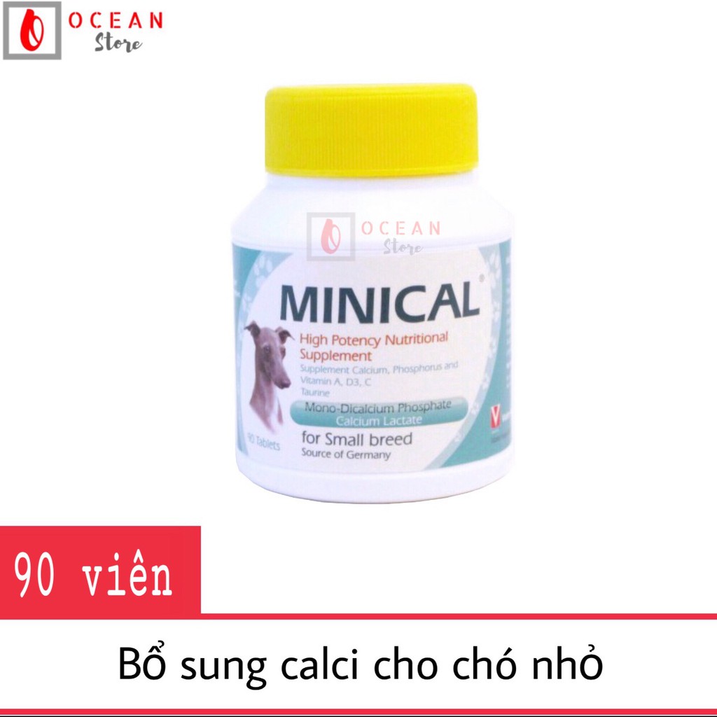 Thức ăn bổ sung canxi và photpho cho chó nhỏ, mèo - Calci Minical Hộp 90 viên