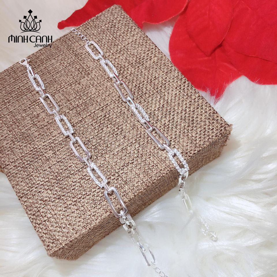 Lắc Tay Bạc Nữ Hình Chữ Nhật Lồng Đính Đá - Minh Canh Jewelry