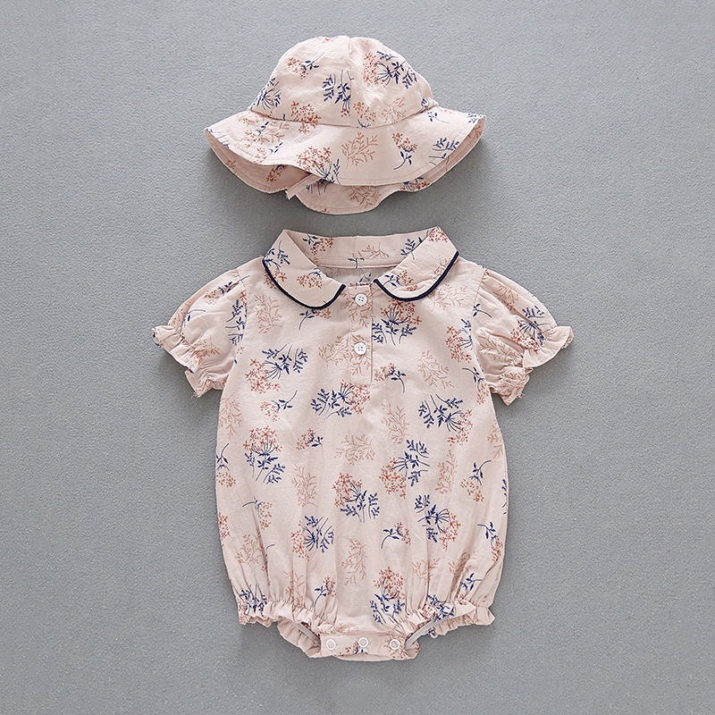 Set 2 Bộ Áo Liền Quần Ngắn Tay + Mũ Cho Bé Trai Và Bé Gái