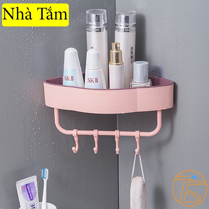 Kệ Dán Góc Tường 4 Móc Treo - Kệ Nhựa Để Đồ Nhà Tắm Nhà Bếp