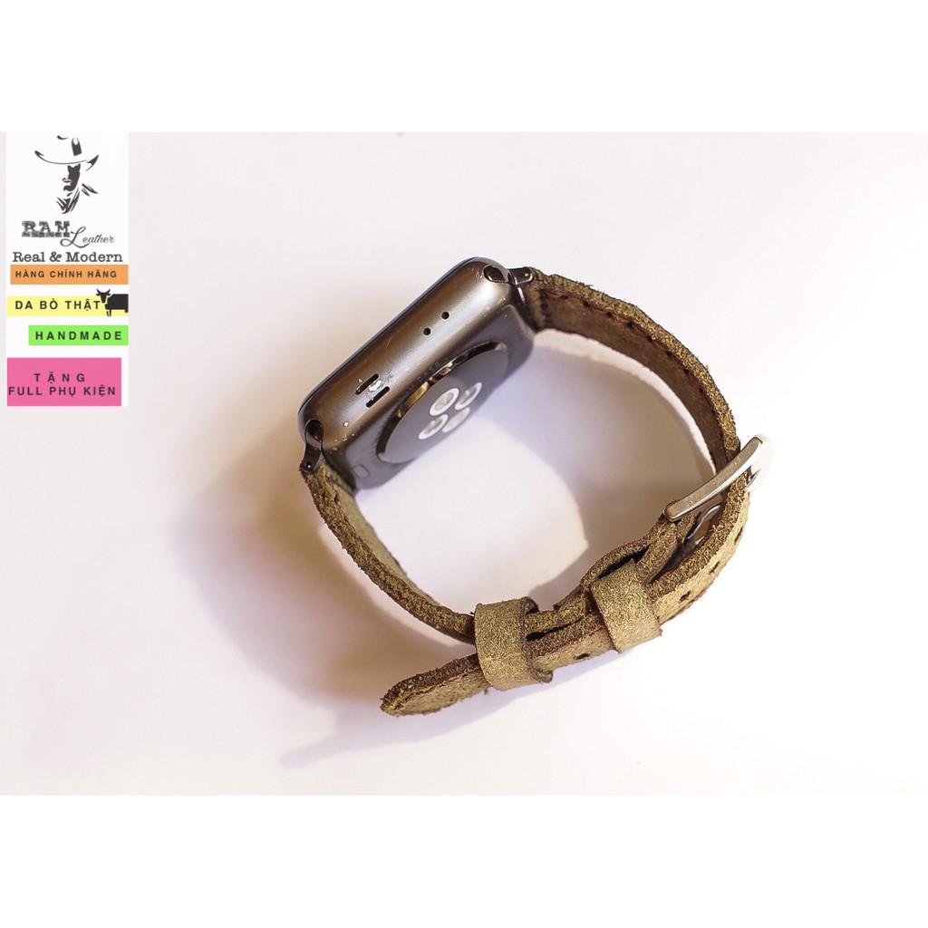 Dây đồng hồ Apple Watch , Iwatch Da Bò Lộn Xanh RAM Leather Bauhaus Bền Đẹp