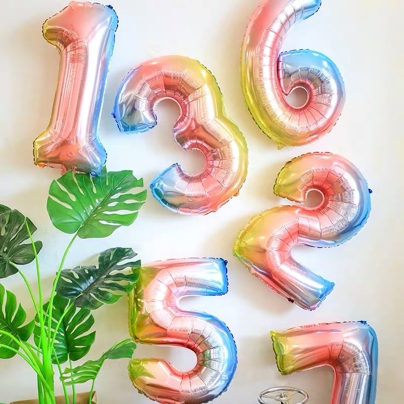 Bóng số tuổi màu cầu vồng trang trí sinh nhật, party, kỷ yếu