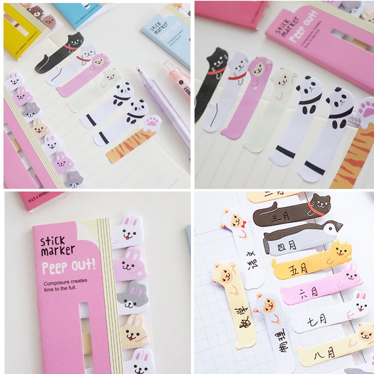 Set 160 Tấm Giấy Ghi Chú Tự Dính Họa Tiết Động Vật Hoạt Hình Trang Trí Đa Ứng Dụng