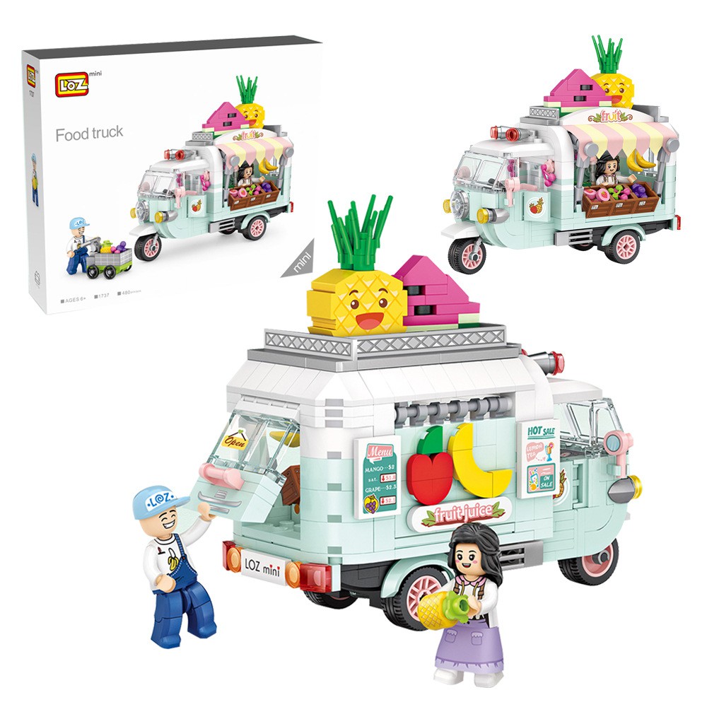 Đồ chơi lắp ráp Lego xe Tuktuk bán hoa quả LOZ mini Food Truck