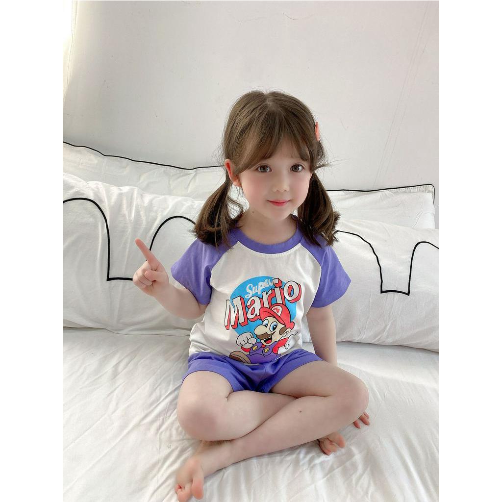 Set Áo Thun Tay Ngắn &amp; Quần Short Hoạt Hình Cho Bé Trai &amp; Gái