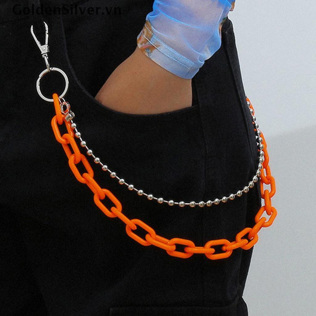Dây Xích Hai Lớp Bằng Acrylic Màu Bạc Phong Cách Punk Hip Hop Cá Tính Dành Cho Quần Jean