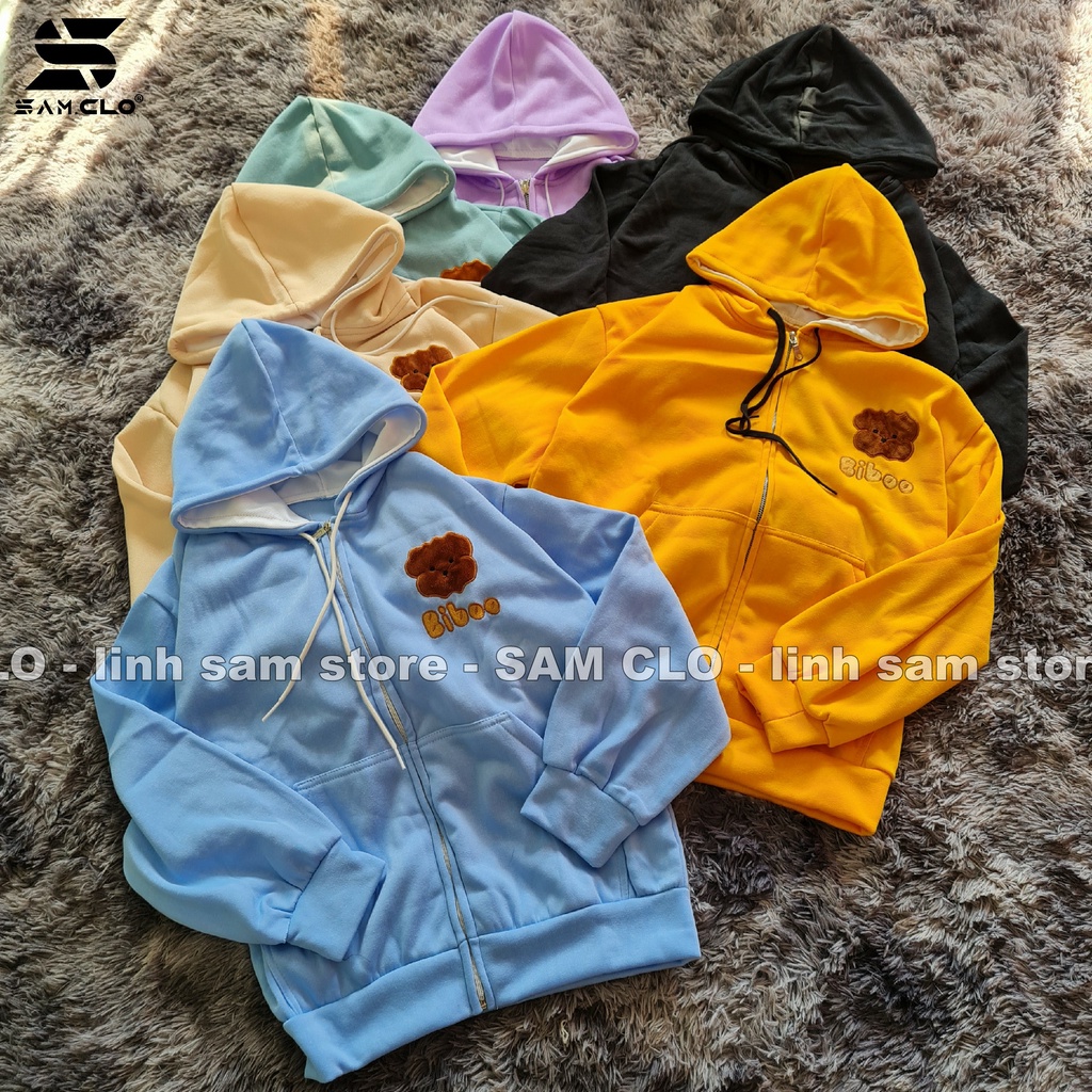 Áo khoác nỉ SAM CLO có mũ - ÁO HOODIE khóa kéo freesize nữ dáng unisex mặc nhóm, cặp - couple thêu hình GẤU BIBOO | BigBuy360 - bigbuy360.vn