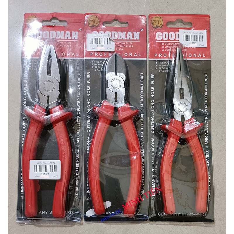 Kềm, Kìm điện , kìm cắt, kìm mỏ nhọn 6", 8" thương hiệu GOODMAN thương hiệu đến từ Gemany