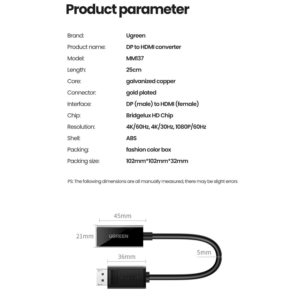 Cáp DisplayPort Ra HDMI 4K@60Hz Cao Cấp UGREEN MM137 - Hàng Chính Hãng