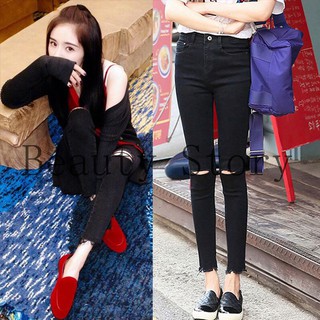 Quần jeans lưng cao thiết kế xẻ rách