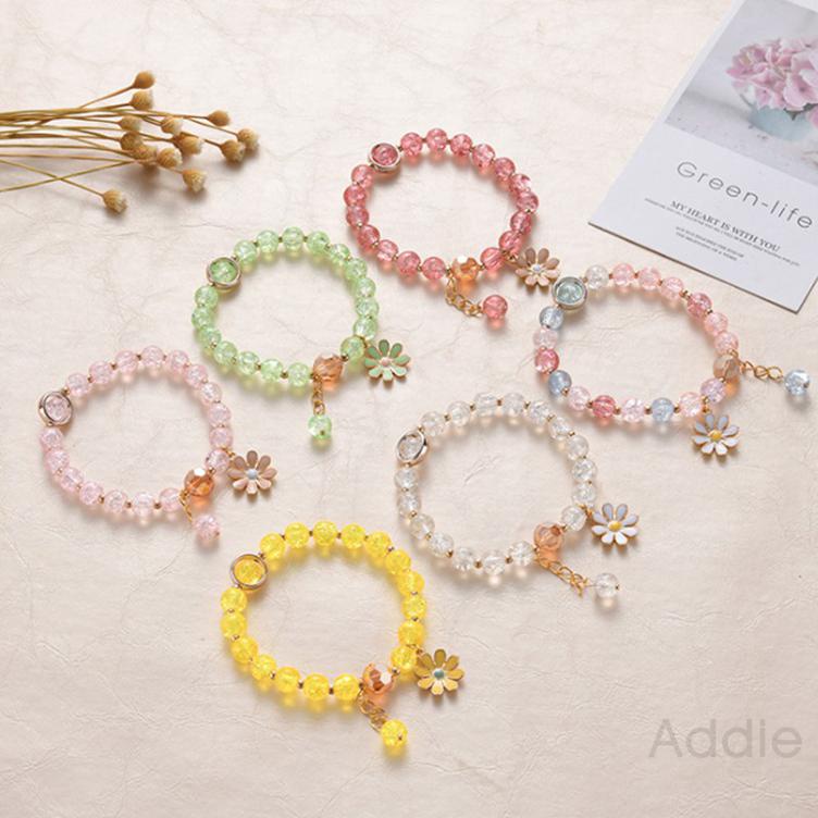 [Addie] Chúng tôi hoa pha Hạt lê đáng yêu Daisy Charm Fortune Vòng tay cho phụ nữ Cô gái Vòng tay Chuỗi đeo tay Đồ trang sức