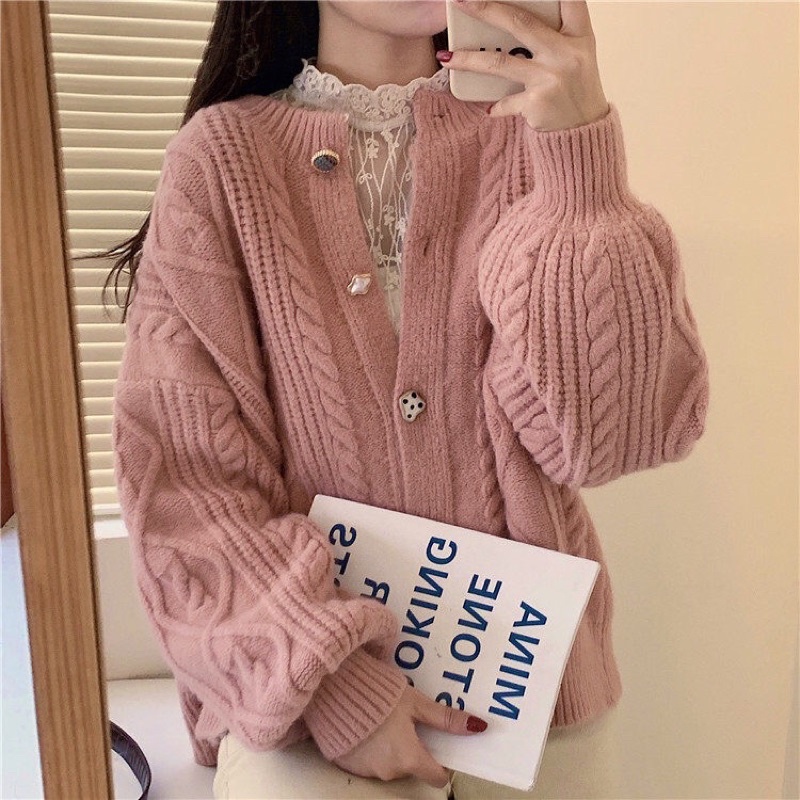 Áo khoác cadigan+ áo ren tay dài Ulzzang hàn quốc đáng yêu xinh xắn