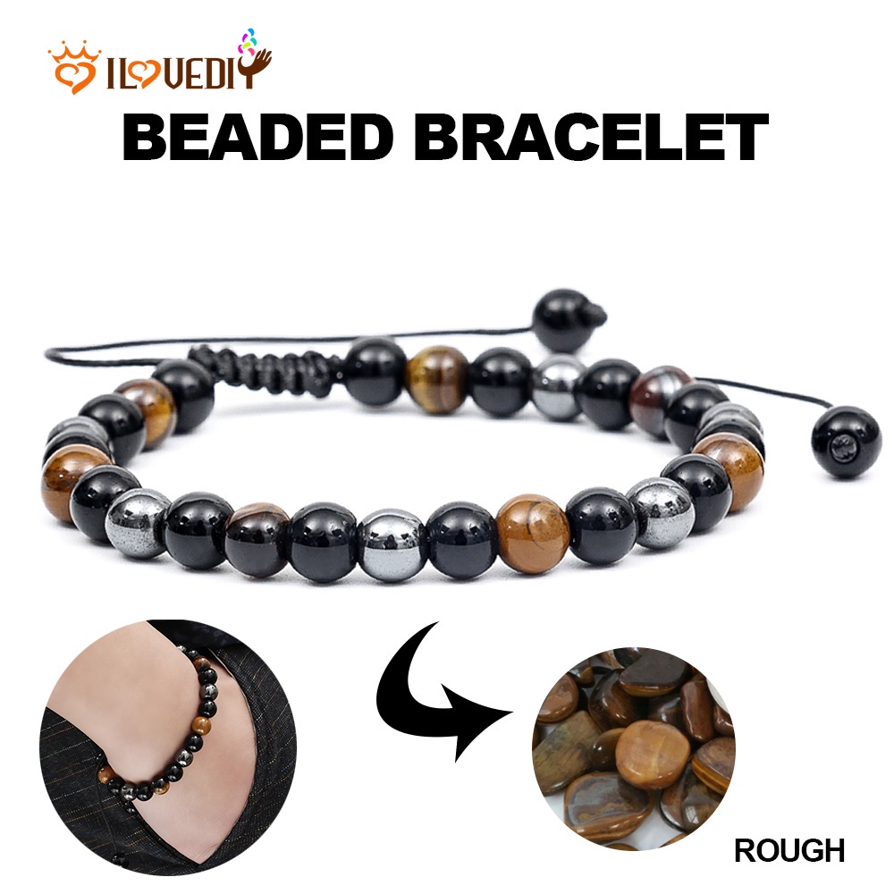 Vòng Tay Xâu Hạt Đá Mắt Hổ Màu Đen Thời Trang Unisex