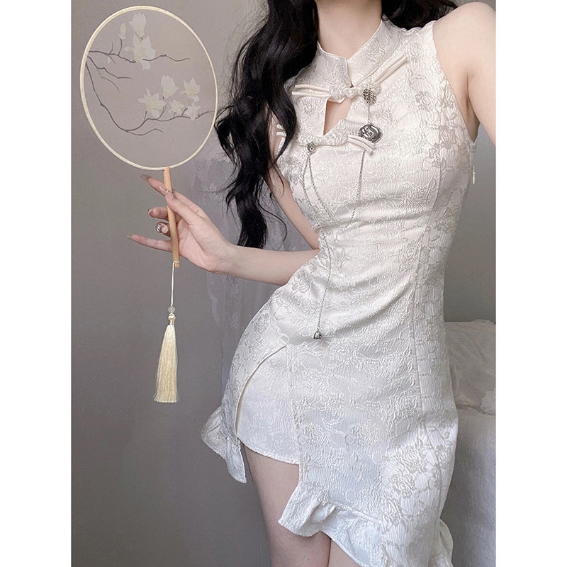 Sườn Xám Cách Tân Dáng Chữ A Không Tay Phong Cách Trung Hoa Thời Trang Mùa Hè 2022 Mới