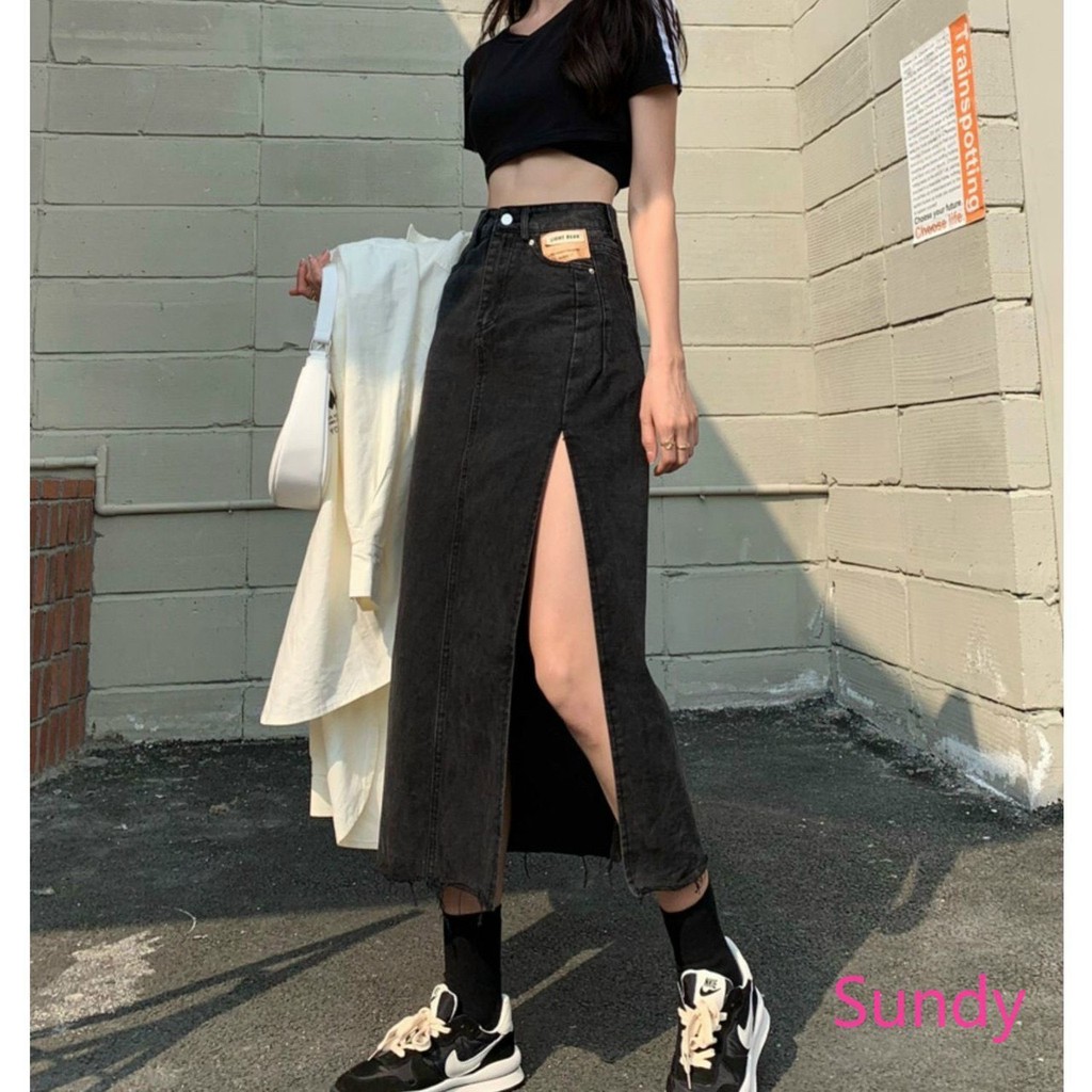 Chân Váy Bò Xẻ Mác Túi