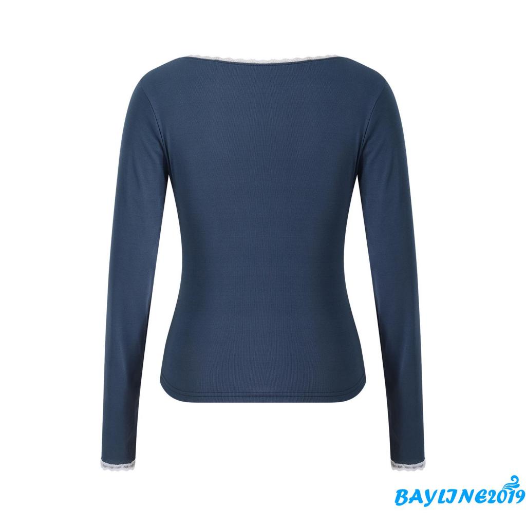 Áo Thun Nữ Dài Tay Phối Ren Ôm Dáng Phong Cách Đường Phố